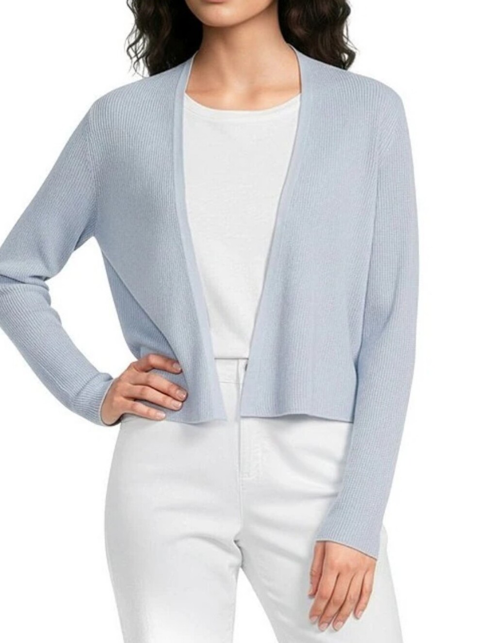 Eileen Fisher Pale Blue Open-Front Ribbed Cardigan